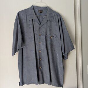 Bruno Men's XXL 100% Silk button up shirt in blue/gray with palm trees design